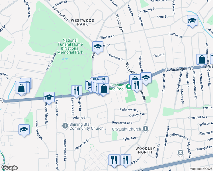 map of restaurants, bars, coffee shops, grocery stores, and more near 2820 Lee Oaks Place in Falls Church