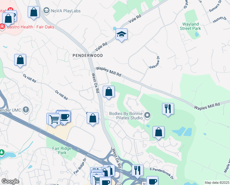 map of restaurants, bars, coffee shops, grocery stores, and more near 12116 Wedgeway Court in Fairfax