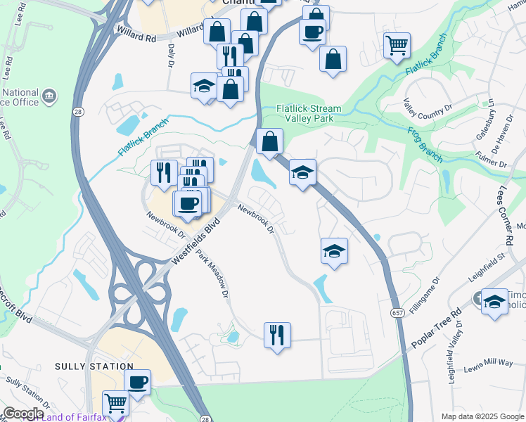map of restaurants, bars, coffee shops, grocery stores, and more near 14226 Newbrook Drive in Chantilly