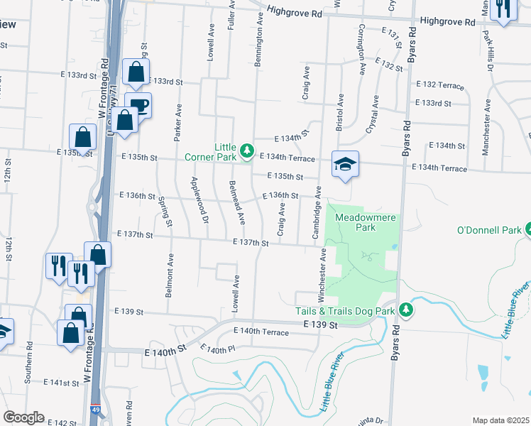 map of restaurants, bars, coffee shops, grocery stores, and more near 13609 Bennington Avenue in Grandview
