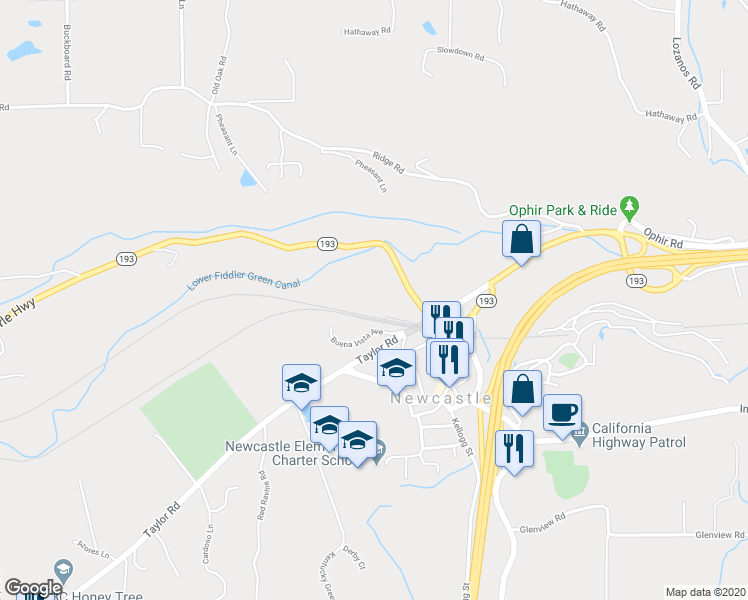map of restaurants, bars, coffee shops, grocery stores, and more near 8965 Langs Hill Road in Newcastle