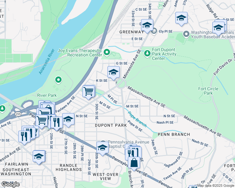 map of restaurants, bars, coffee shops, grocery stores, and more near 3128 Lyndale Place Southeast in Washington