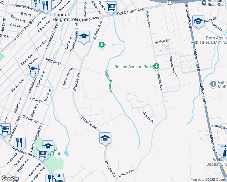 map of restaurants, bars, coffee shops, grocery stores, and more near 5607 Prescott Court in Capitol Heights
