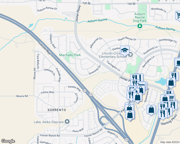 map of restaurants, bars, coffee shops, grocery stores, and more near 955 Downing Circle in Lincoln