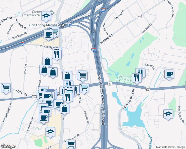 map of restaurants, bars, coffee shops, grocery stores, and more near 2815 Hartland Road in Falls Church