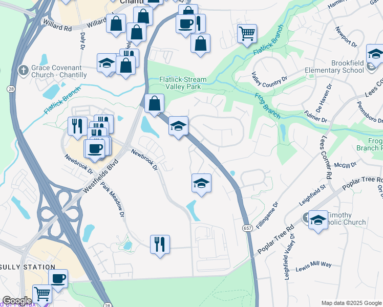 map of restaurants, bars, coffee shops, grocery stores, and more near 4602 Deerwatch Drive in Chantilly