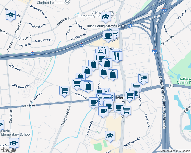 map of restaurants, bars, coffee shops, grocery stores, and more near 2808 Merrilee Drive in Fairfax