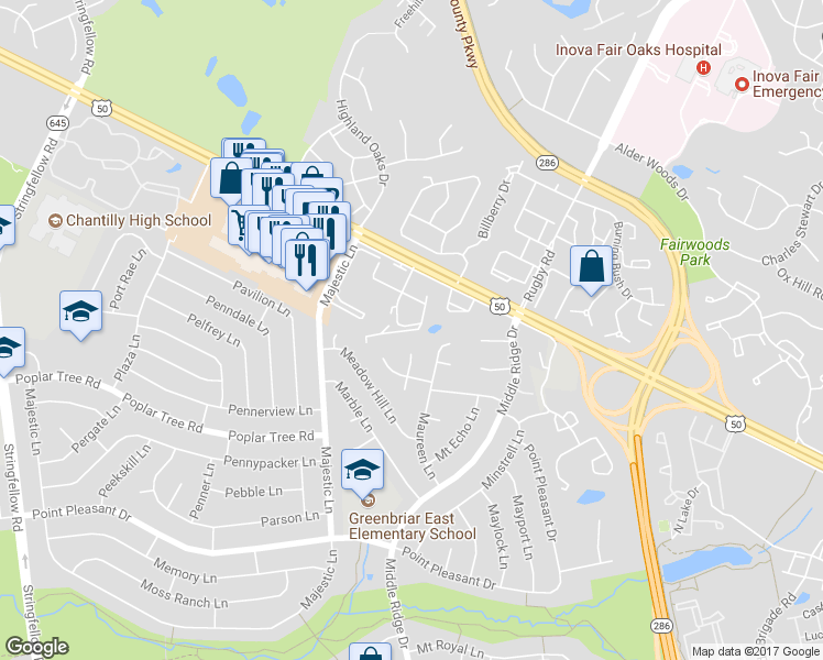 map of restaurants, bars, coffee shops, grocery stores, and more near 12928 Grays Pointe Road in Fairfax