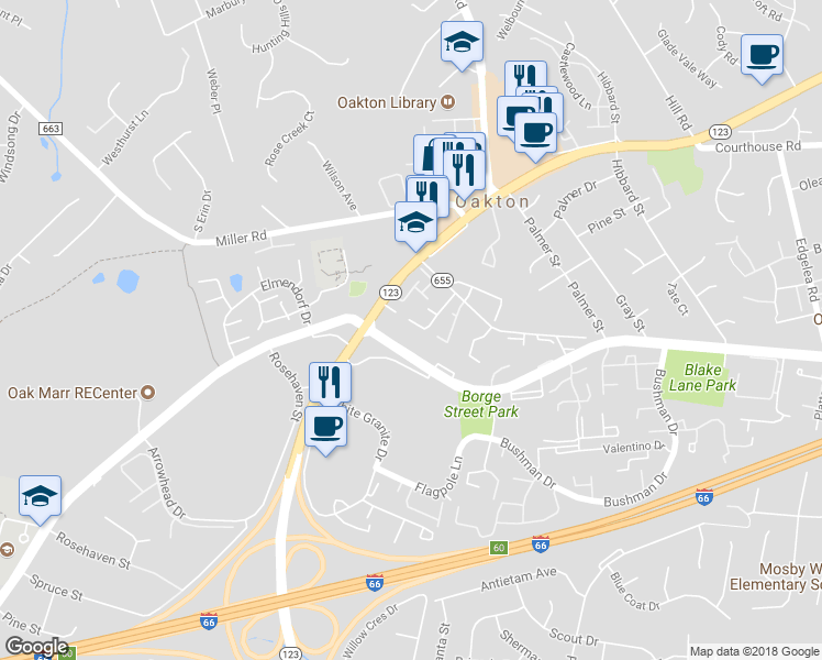 map of restaurants, bars, coffee shops, grocery stores, and more near 2988 Oakleigh Lane in Oakton
