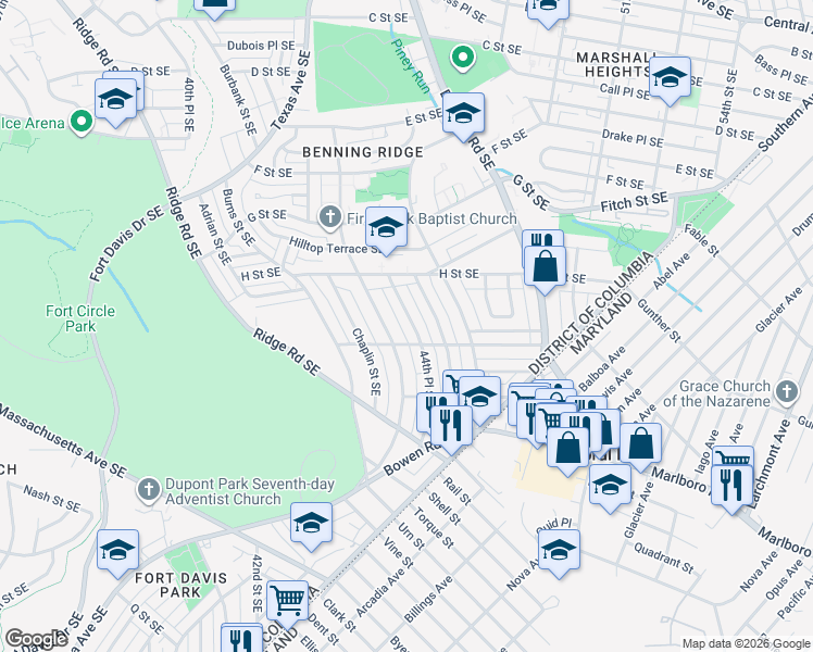 map of restaurants, bars, coffee shops, grocery stores, and more near 101 Independence Avenue Southeast in Washington