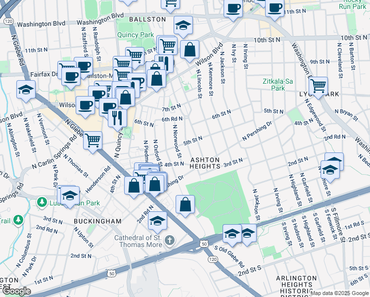 map of restaurants, bars, coffee shops, grocery stores, and more near 436 North Nelson Street in Arlington