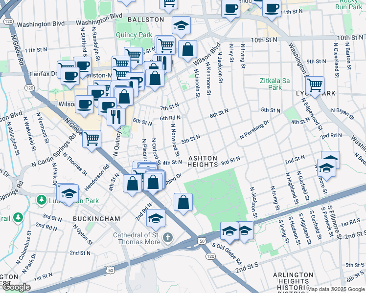 map of restaurants, bars, coffee shops, grocery stores, and more near 436 North Nelson Street in Arlington