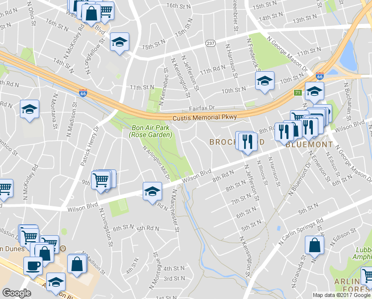 map of restaurants, bars, coffee shops, grocery stores, and more near 891 North Lexington Street in Arlington