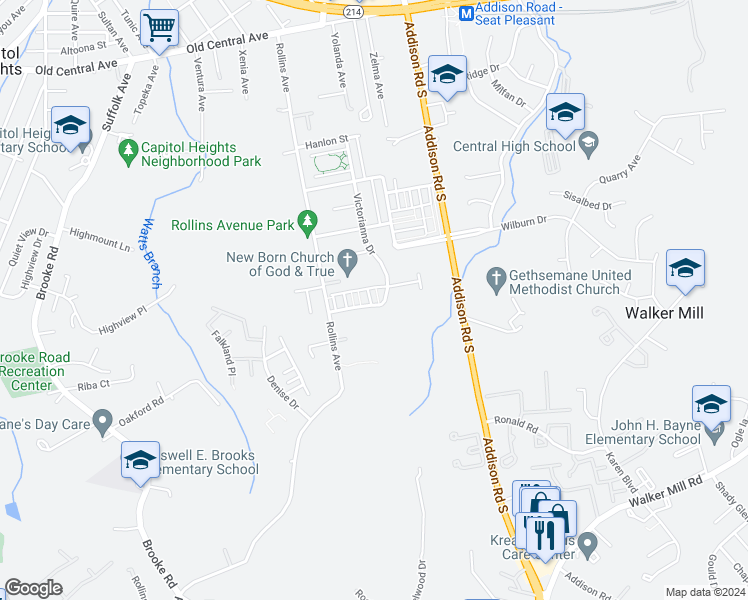 map of restaurants, bars, coffee shops, grocery stores, and more near 6223 Halsted Avenue in Capitol Heights