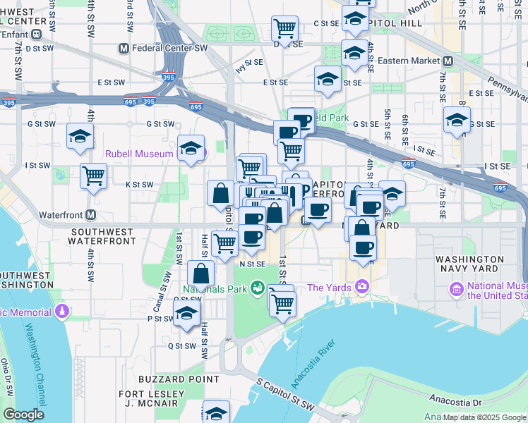 map of restaurants, bars, coffee shops, grocery stores, and more near 49 L Place Northwest in Washington