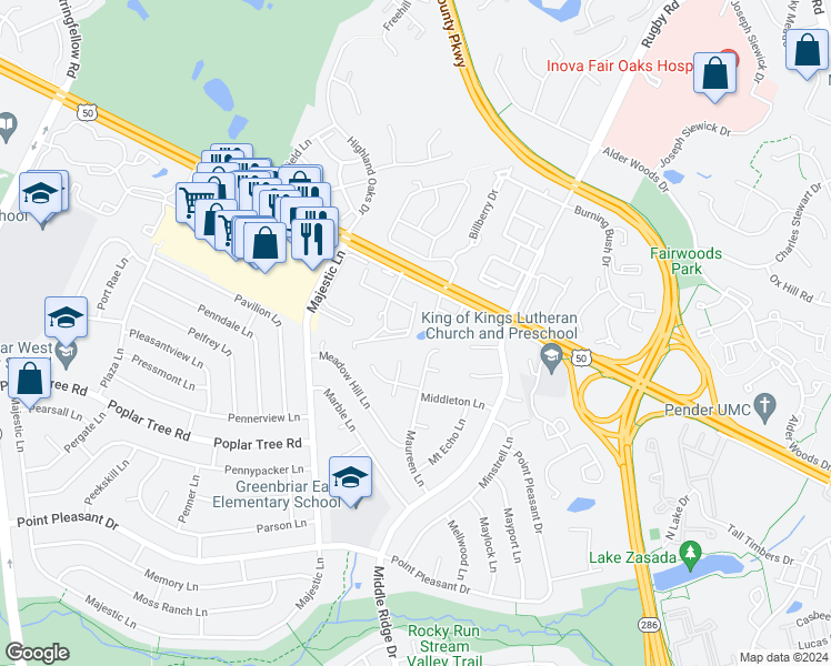 map of restaurants, bars, coffee shops, grocery stores, and more near 12918 Grays Pointe Road in Fairfax