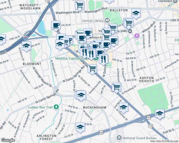 map of restaurants, bars, coffee shops, grocery stores, and more near 101 Independence Avenue Southeast in Washington