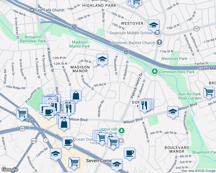 map of restaurants, bars, coffee shops, grocery stores, and more near 101 Independence Avenue Southeast in Washington