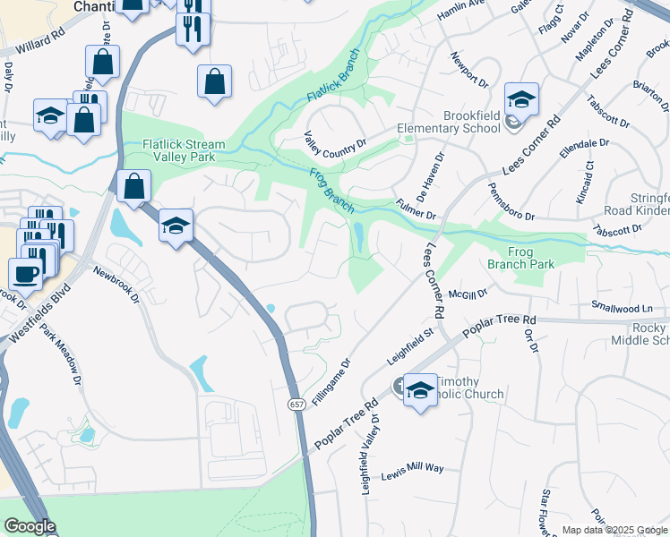 map of restaurants, bars, coffee shops, grocery stores, and more near 13904 Castle Court in Chantilly
