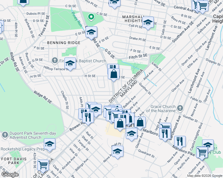 map of restaurants, bars, coffee shops, grocery stores, and more near 101 Independence Avenue Southeast in Washington