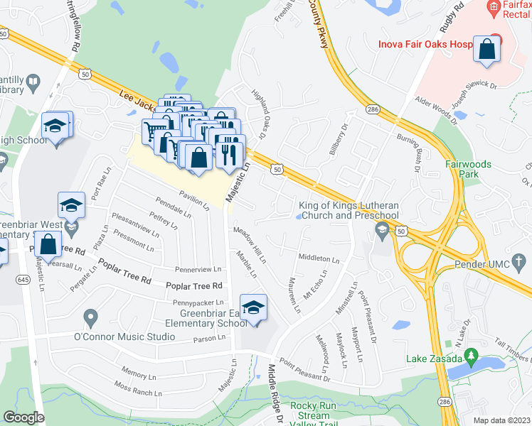 map of restaurants, bars, coffee shops, grocery stores, and more near 12943 Grays Pointe Road in Fairfax