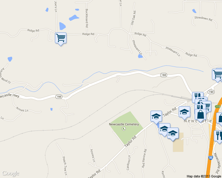 map of restaurants, bars, coffee shops, grocery stores, and more near 8420 Highway 193 in Newcastle