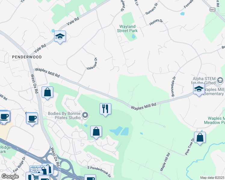 map of restaurants, bars, coffee shops, grocery stores, and more near 3603 Twilight Court in Oakton