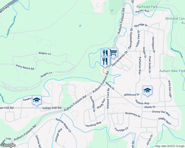 map of restaurants, bars, coffee shops, grocery stores, and more near 12020 Norman Lane in Auburn