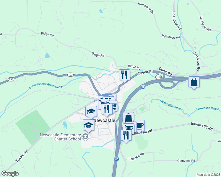 map of restaurants, bars, coffee shops, grocery stores, and more near 9111 California 193 in Newcastle