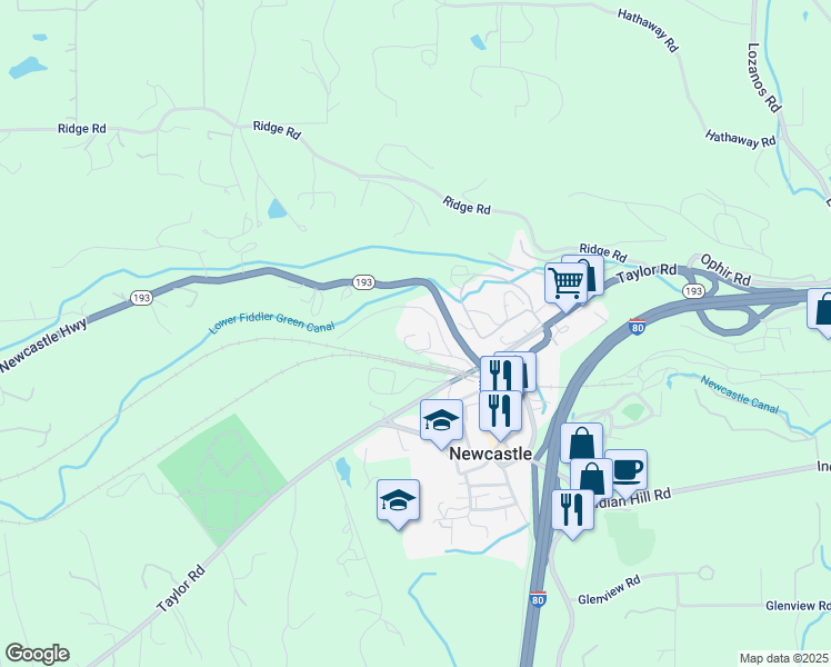 map of restaurants, bars, coffee shops, grocery stores, and more near 8965 Langs Hill Road in Newcastle