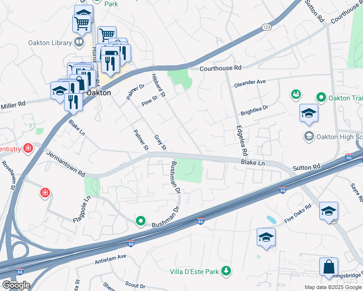 map of restaurants, bars, coffee shops, grocery stores, and more near 10114 Tate Court in Oakton