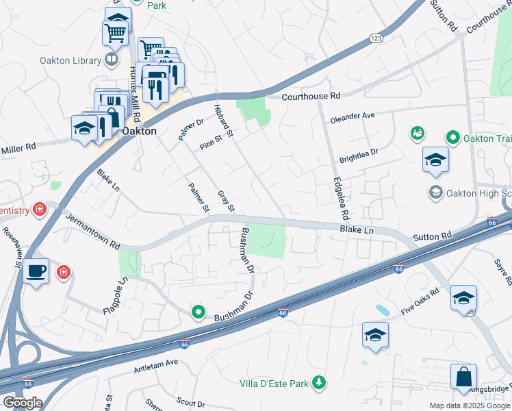 map of restaurants, bars, coffee shops, grocery stores, and more near 10114 Tate Court in Oakton