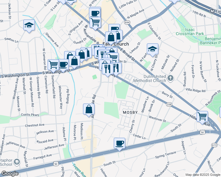 map of restaurants, bars, coffee shops, grocery stores, and more near 2818 Liberty Avenue in Falls Church