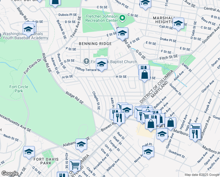 map of restaurants, bars, coffee shops, grocery stores, and more near 1140 44th Place Southeast in Washington