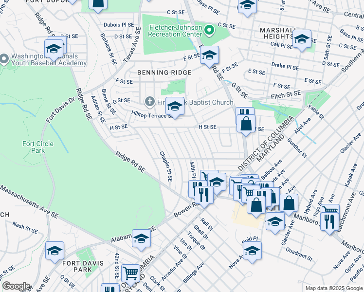 map of restaurants, bars, coffee shops, grocery stores, and more near 1137 44th Place Southeast in Washington