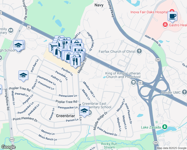 map of restaurants, bars, coffee shops, grocery stores, and more near 12939 Grays Pointe Road in Fairfax