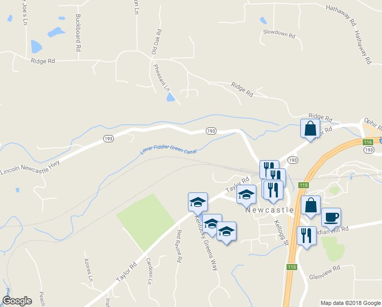 map of restaurants, bars, coffee shops, grocery stores, and more near 9098 Langs Hill Road in Newcastle