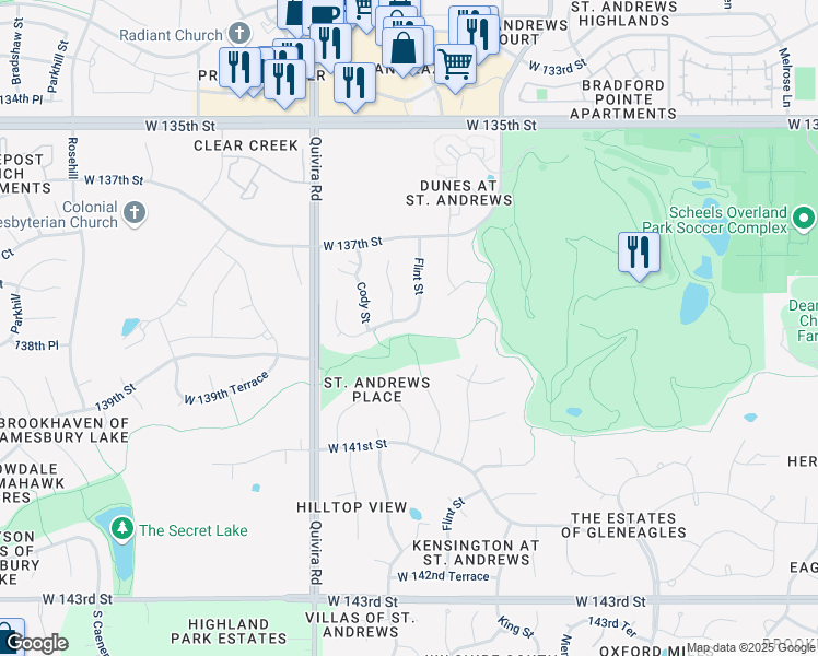 map of restaurants, bars, coffee shops, grocery stores, and more near in Overland Park