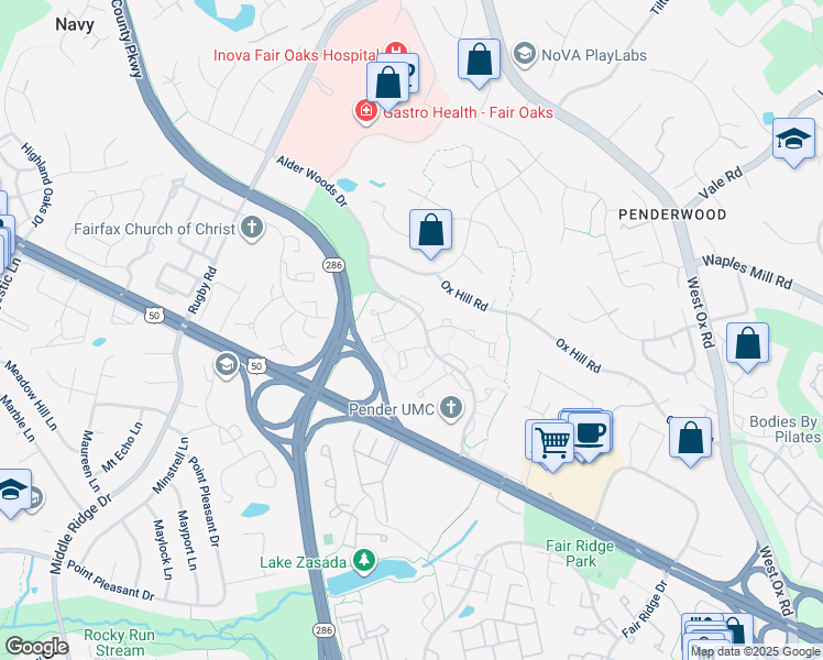map of restaurants, bars, coffee shops, grocery stores, and more near 3851 Waythorn Place in Fairfax