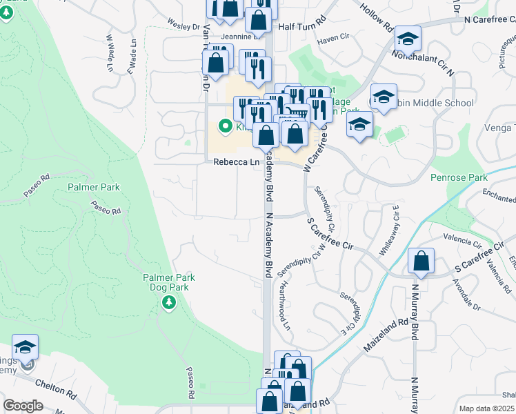 map of restaurants, bars, coffee shops, grocery stores, and more near in Colorado Springs