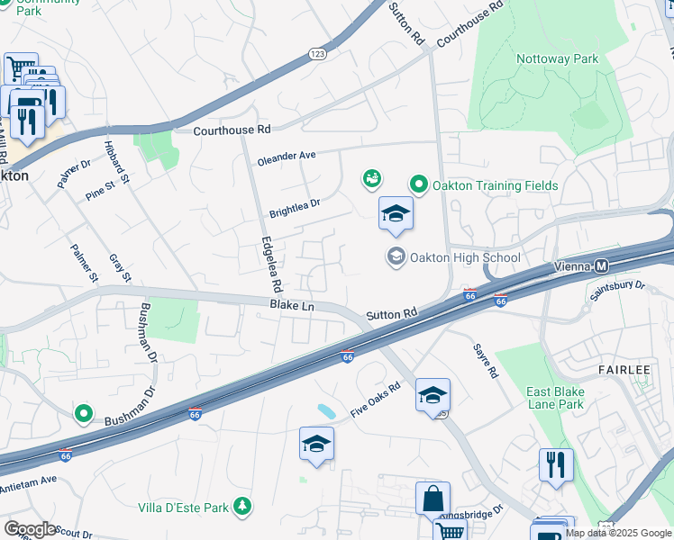 map of restaurants, bars, coffee shops, grocery stores, and more near 2948 Waterford Court in Vienna