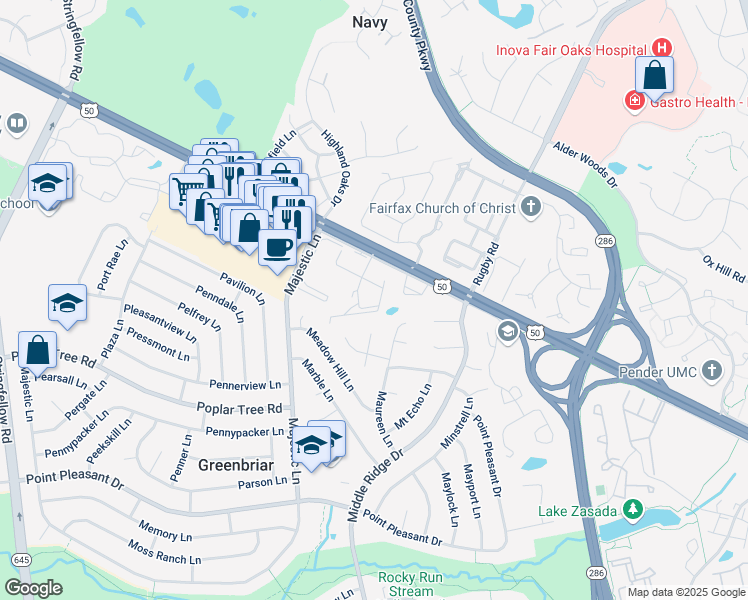 map of restaurants, bars, coffee shops, grocery stores, and more near 12929 Grays Pointe Road in Fairfax