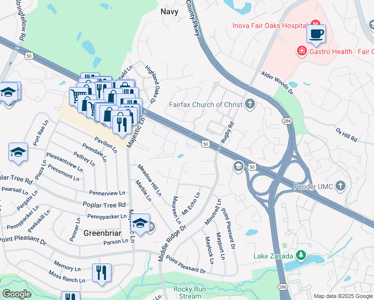 map of restaurants, bars, coffee shops, grocery stores, and more near 4069 Britwell Place in Fairfax