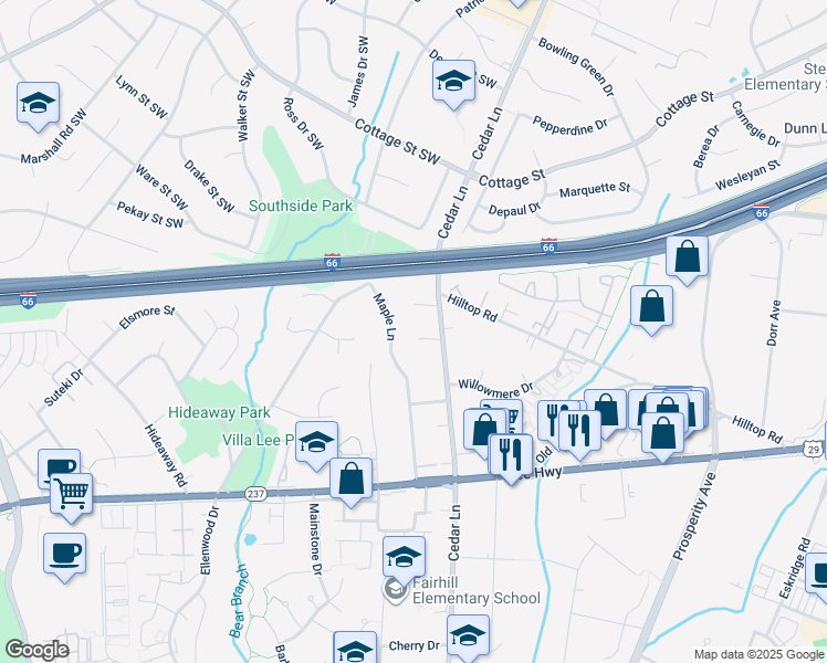 map of restaurants, bars, coffee shops, grocery stores, and more near 8764 Cedar Meadow Court in Vienna