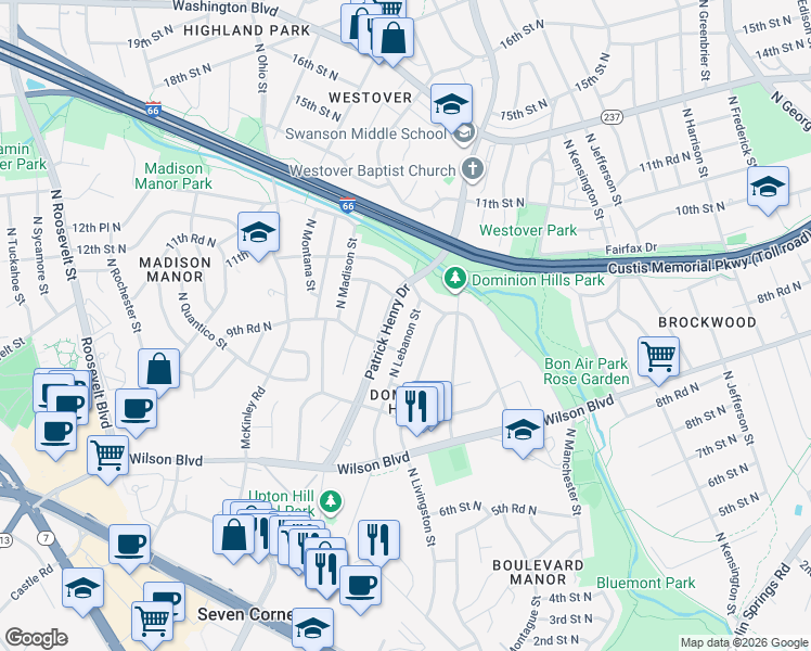 map of restaurants, bars, coffee shops, grocery stores, and more near 101 Independence Avenue Southeast in Washington