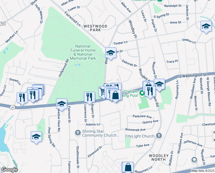 map of restaurants, bars, coffee shops, grocery stores, and more near 2809 West Glen Drive in Falls Church