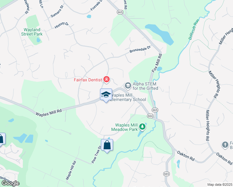 map of restaurants, bars, coffee shops, grocery stores, and more near 3473 Lloyd Hill Court in Oakton