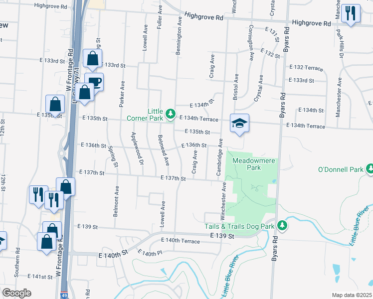 map of restaurants, bars, coffee shops, grocery stores, and more near 13609 Bennington Avenue in Grandview