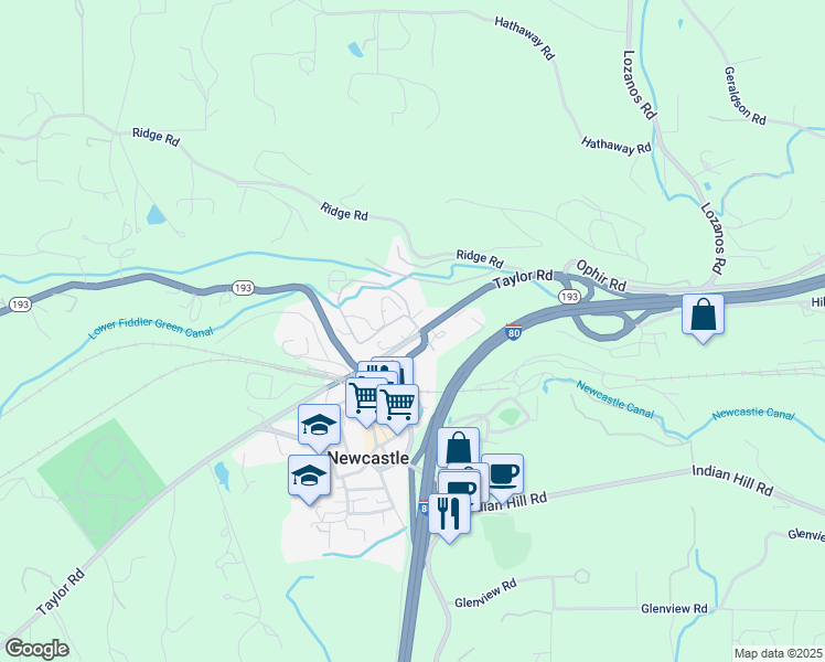 map of restaurants, bars, coffee shops, grocery stores, and more near Taylor Road in Newcastle