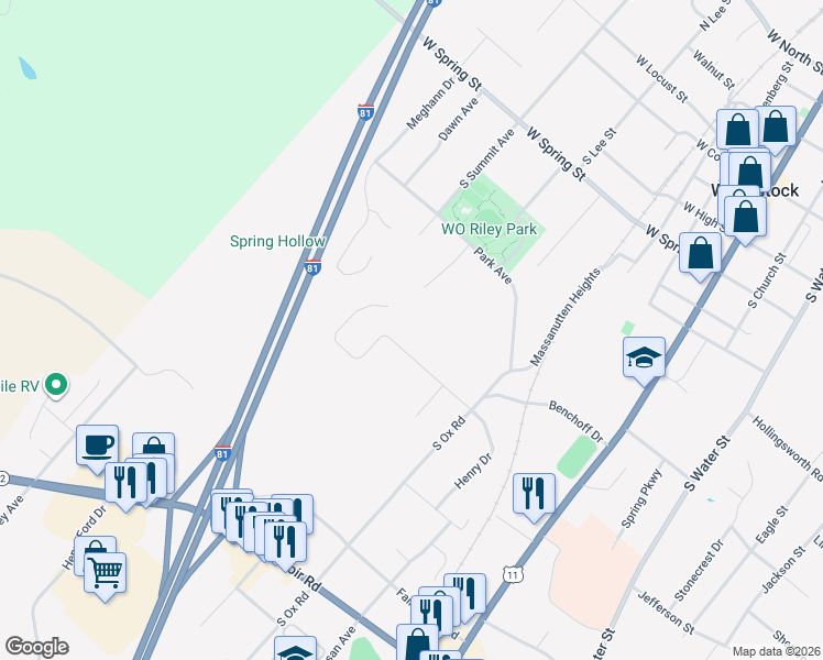 map of restaurants, bars, coffee shops, grocery stores, and more near 524 Henry Drive in Woodstock